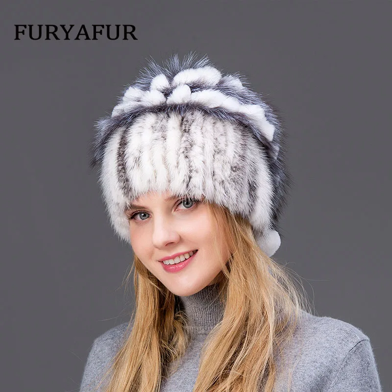 JERYAFUR новая стильная шапка из кроличьего меха, Вязаная Шерстяная модная шапка из меха норки и лисы, Зимняя женская Лыжная шапка, защищающая уши, русские - Цвет: COLOR4