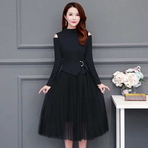 Женское платье большого размера весна 2019 Сетчатое винтажное из двух частей