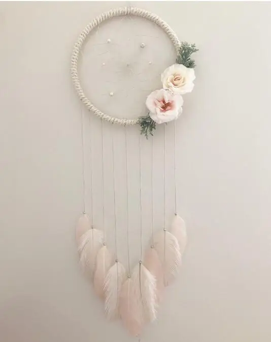 

Tranquil Floral Dream Catcher with Feathers