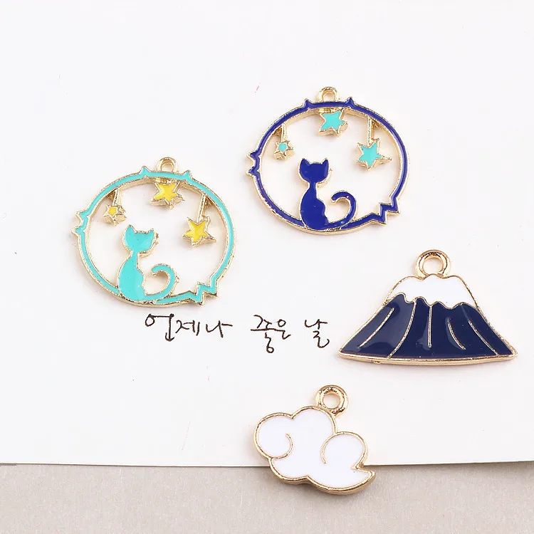 

Free Shipping 60pcs Enamel Alloy Charms Gold Tone Plated 50pcs Alloy Metal Stars Cat Pendants Oil Drop Mountain Cloud Pendants