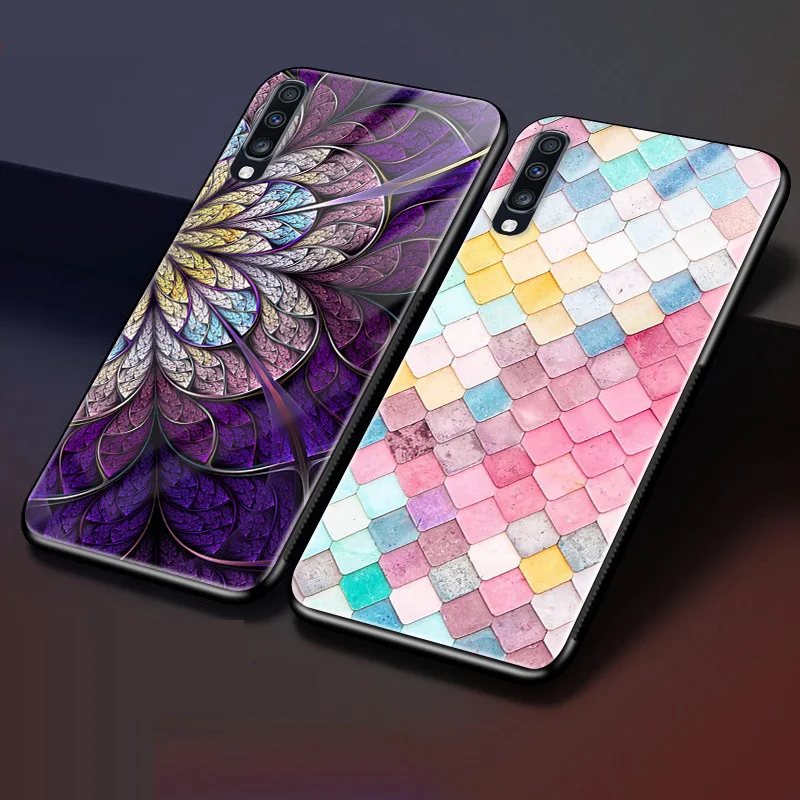 Чехол для samsung A70, жесткая задняя крышка из закаленного стекла с рисунком для samsung Galaxy A70 A50 A80 A40 A30 A10 A 70, мягкий чехол из ТПУ