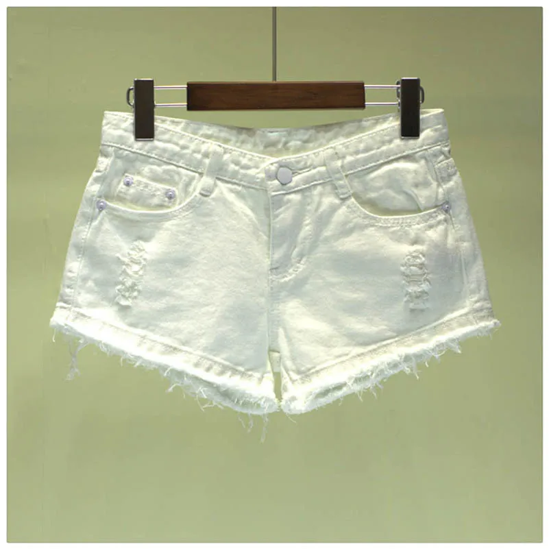 NiceMix джинсовые шорты женские Летние повседневные вареные белые дырки hotpants flash джинсовые короткие шорты женские студенческие шорты - Цвет: white