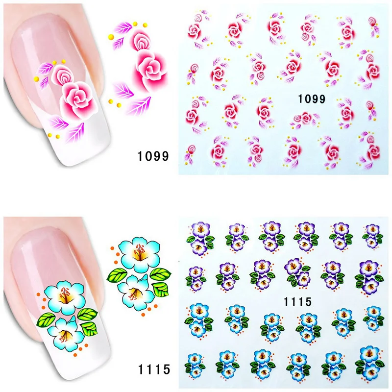 1099-1115 ROSALIND 2 шт цветок бабочка дизайн ногтей Наклейка переводная вода наклейка s красота Наклейка украшения ногтей Фольга кончик ногтя - Цвет: 1099-1115
