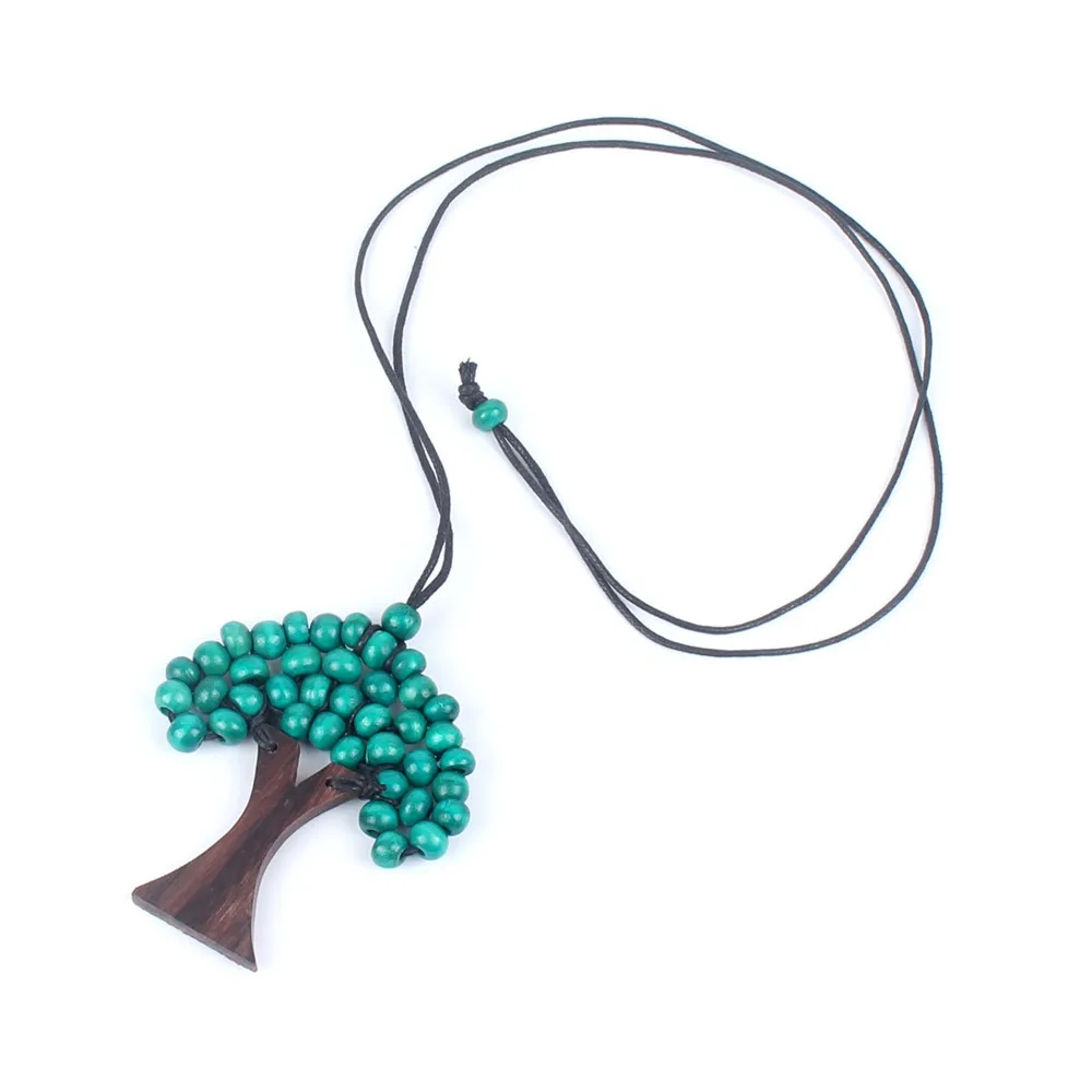 Simple New Design Boho Tree of Life Wooden Leather Rope Necklace for Women Girl Drop Shipping | Украшения и аксессуары
