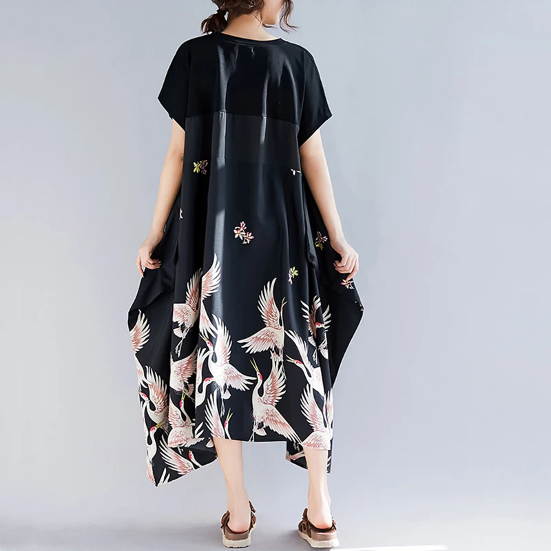 Женское платье макси Elegdream черное повседневное Свободное длинное с коротким