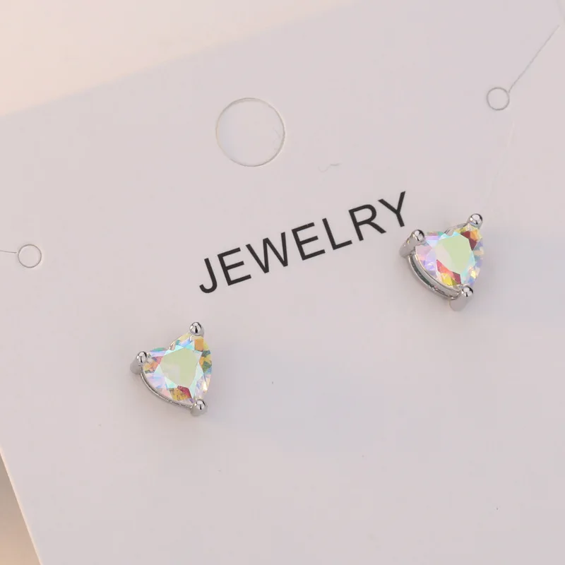 Romantic Colorful Zircon Love Heart silver plated Earrings Dance Party Gifts for Women Girls Fine Jewelry Accessories | Украшения и