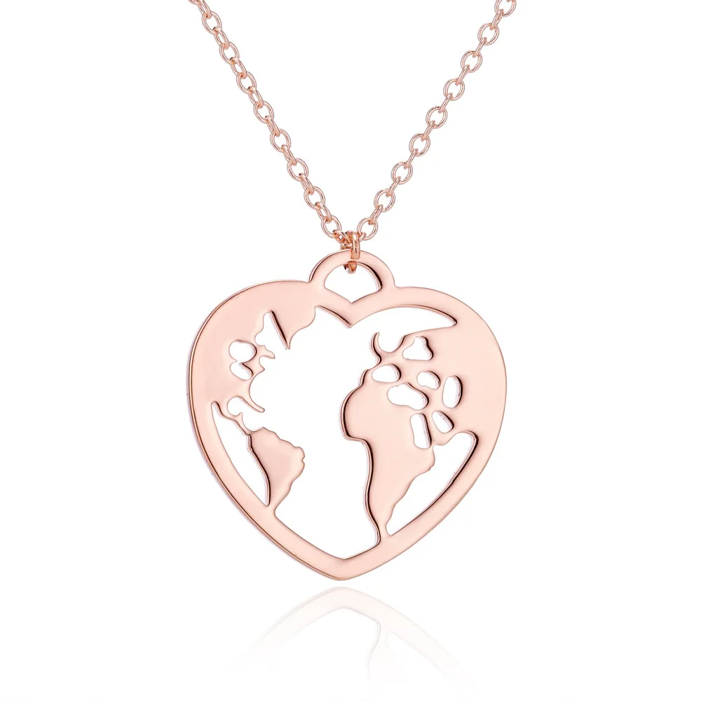B-rose gold Rinhoo модное ожерелье с глобальной картой мира, подарок для лучших друзей, ожерелье с кулоном в форме круглого сердца, Женское и мужское простое ювелирное изделие - Окраска металла: B-rose gold