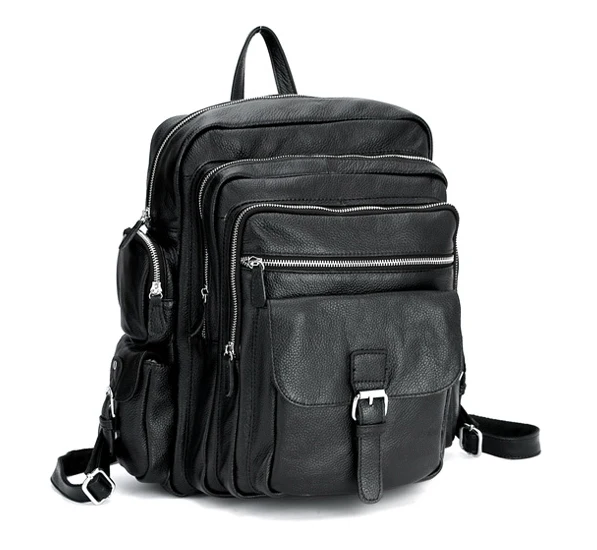 

FREE Ship Wholesale Retail Fashion Multi-pocket Men's Black cowhide Real Leather Backpack Travel Bag Duffle Bag Luggage Bag M154