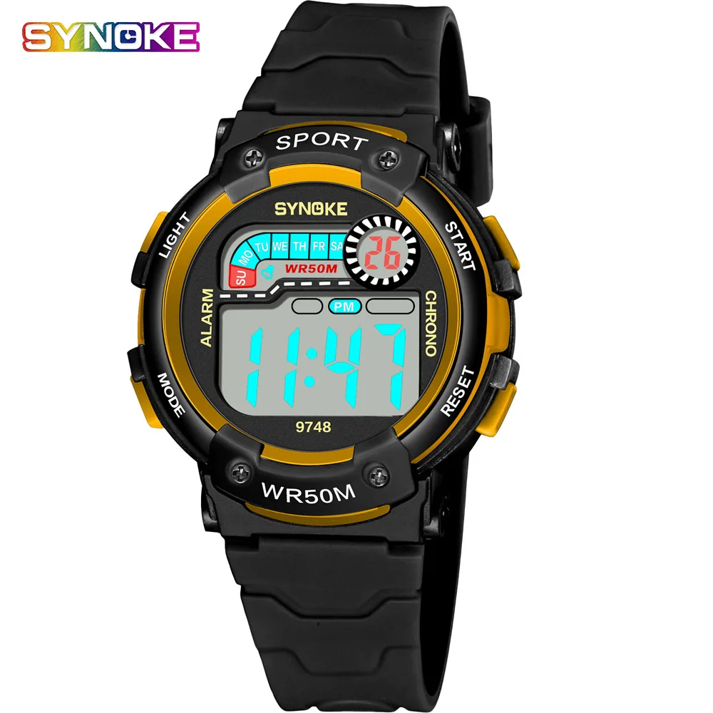 Yellow child watch SYNOKE детские часы для мальчиков и девочек светодиодный цифровые спортивные часы силиконовые резиновые часы Детские Смарт-часы 5 бар электронные наручные часы - Цвет: Yellow child watch