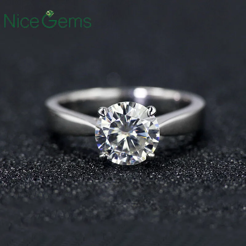 NiceGems классический Муассанит солитер обручальное кольцо центр 1ct 2ct 3ct 4ct F цвет 14K белое золото Moissanite кольцо для женщин