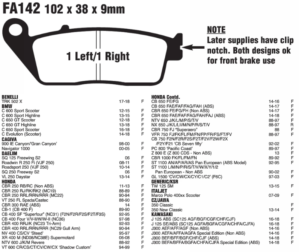 Колодки тормозные передние для C600 GT CBR 250 400 VT250 CB400 STEED VT600 650 ST1100 GL1500 xreader GW250 AN650 GSF650