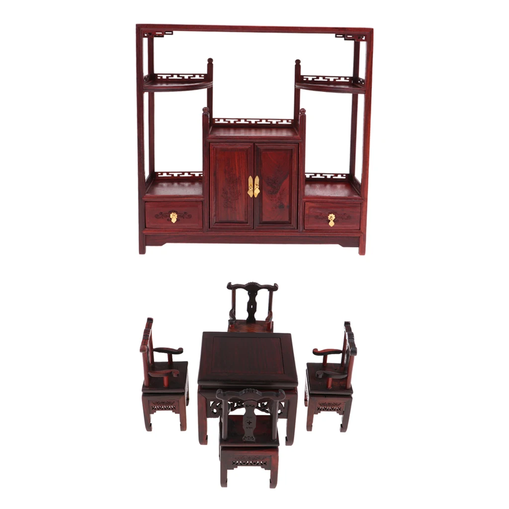 MagiDeal 1/6 деревянные китайские настольные стулья, чайный шкаф для горячих игрушек Кукольный дом