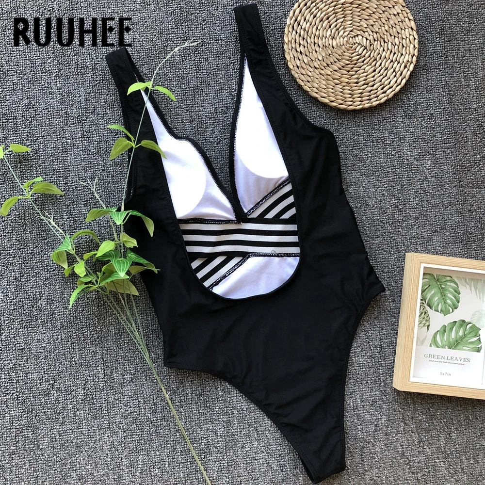 RUUHEE, сдельный купальник, женский сексуальный купальник с открытой спиной, с рукавом, купальный костюм, Мягкий Монокини, купальник для женщин