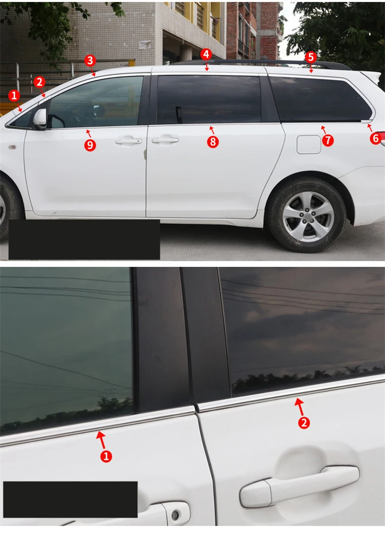 15-18Style 18pcs Высококачественная накладка на окна автомобиля из нержавеющей стали(вверх+ вниз+ posteri набор из 18 шт. авто аксессуары для toyota sienna 2011 - Цвет: 15-18Style 18pcs