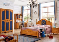 DS-803# All solidwood American nobility style wooden children bedroom furniture set with bed wardrobe desk nightstand bedside
