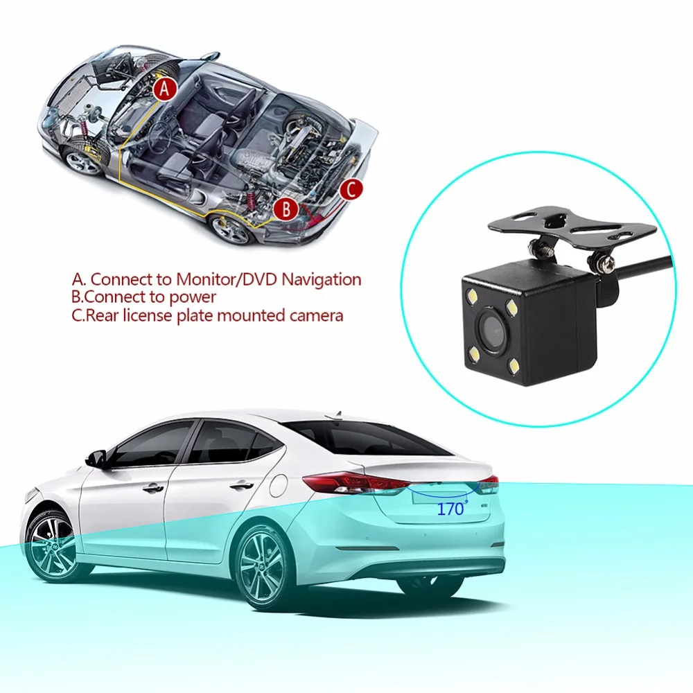 1108LED Водонепроницаемая HD СВЕТОДИОДНАЯ Автомобильная камера заднего вида 4 LED