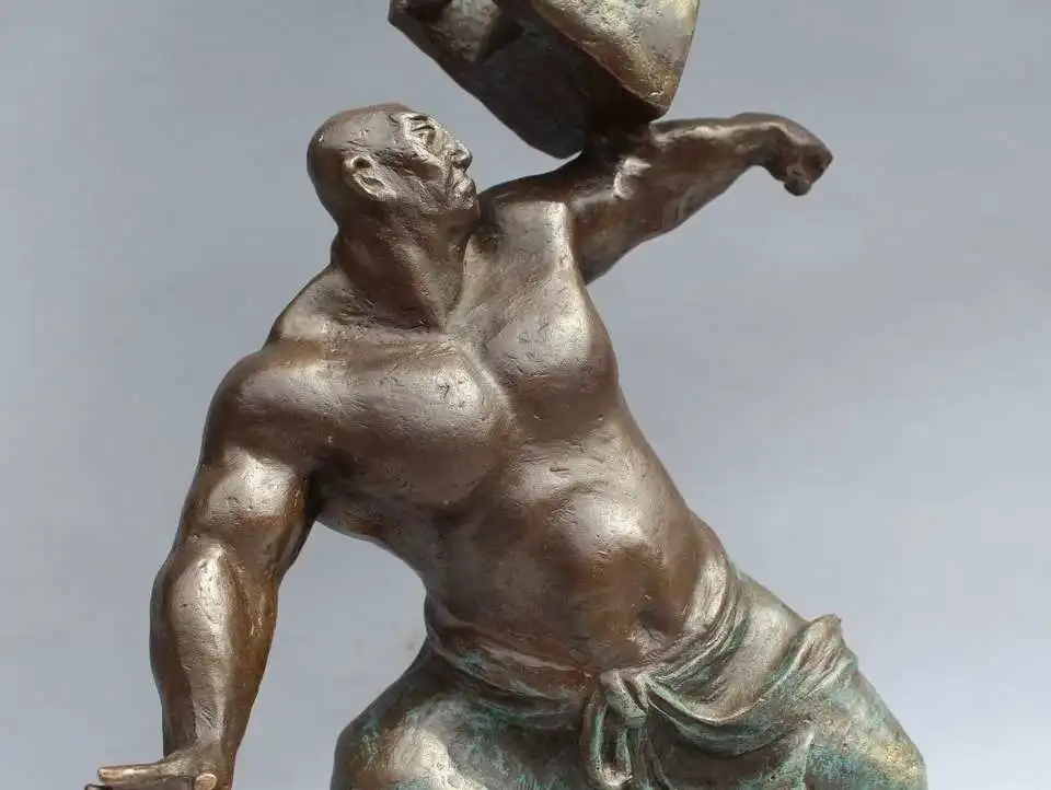 13&quotWestern Art Bronze Figurine Crafts Man weightlifting Marble Statue Sculpture | Дом и сад