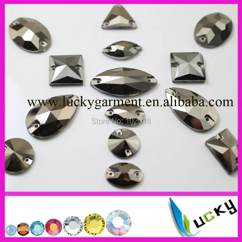 100pcs jet hemaitate color sew on crystals with holes flat back rhinestone mixed size and shape | Дом и сад