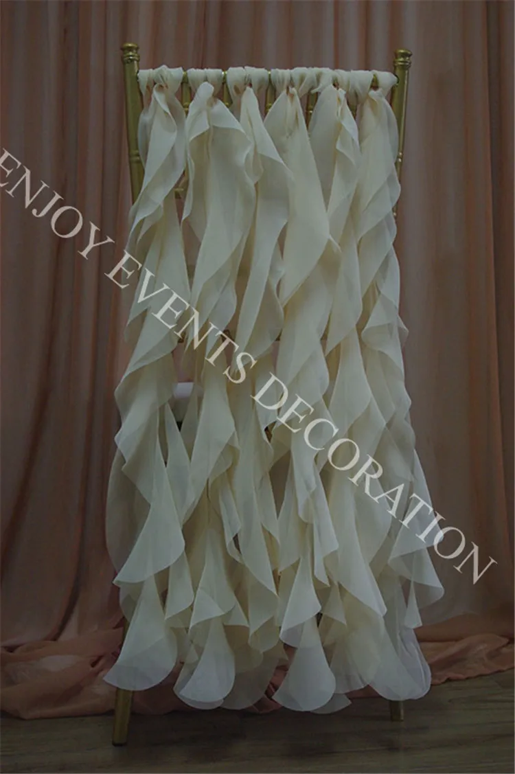 

200pcs YHC#212 fancy chiffon curly willow chair back sash polyester banquet wedding wholesale cheap chiavari chair decor