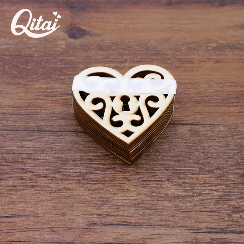 QITAI 12 шт./лот в форме сердца деревянные поделки для скрапбукинга DIY домашние