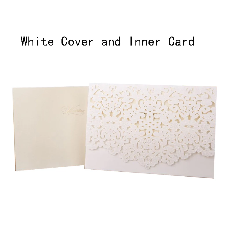 Cover and Inner Card 1 шт., белый лазерный разрез, роскошная Цветочная карта для свадебных приглашений, элегантное кружево, на заказ, с конвертами, украшение для свадебной вечеринки - Цвет: Cover and Inner Card