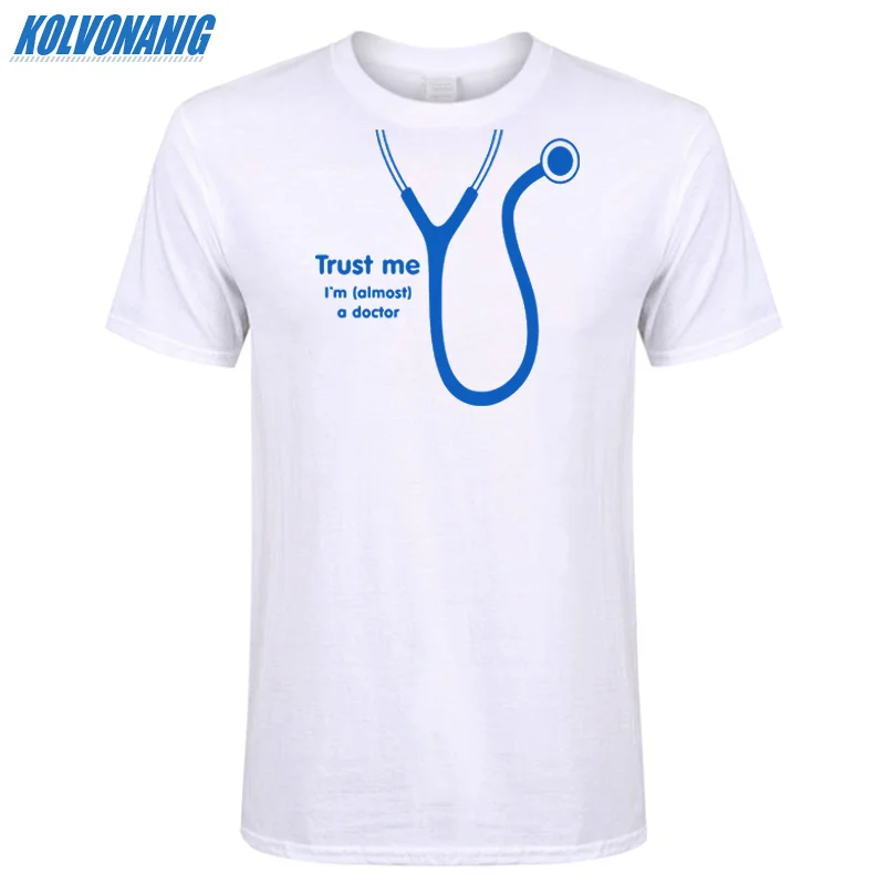 KOLVONANIG летняя футболка Trust Me I'm Almost A Doctor с забавным принтом мужские хлопковые вечерние футболки с коротким рукавом и круглым вырезом размера плюс