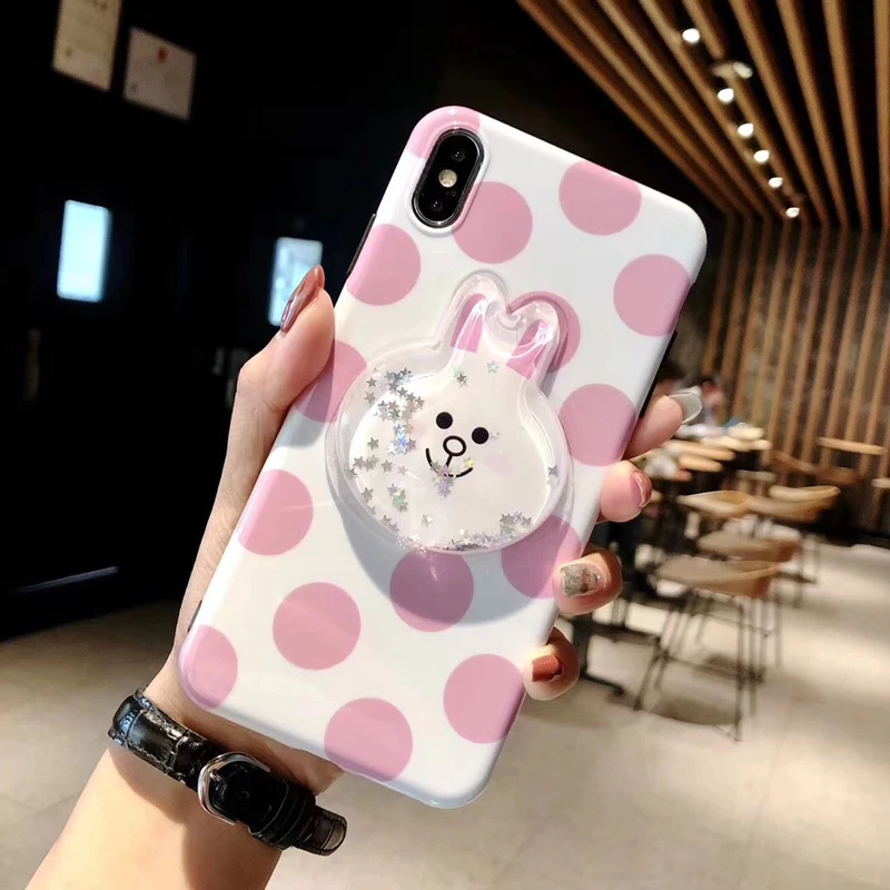 Чехол для телефона в горошек iphone 6 7 8 plus медведь и кролик жидкий зыбучий песок
