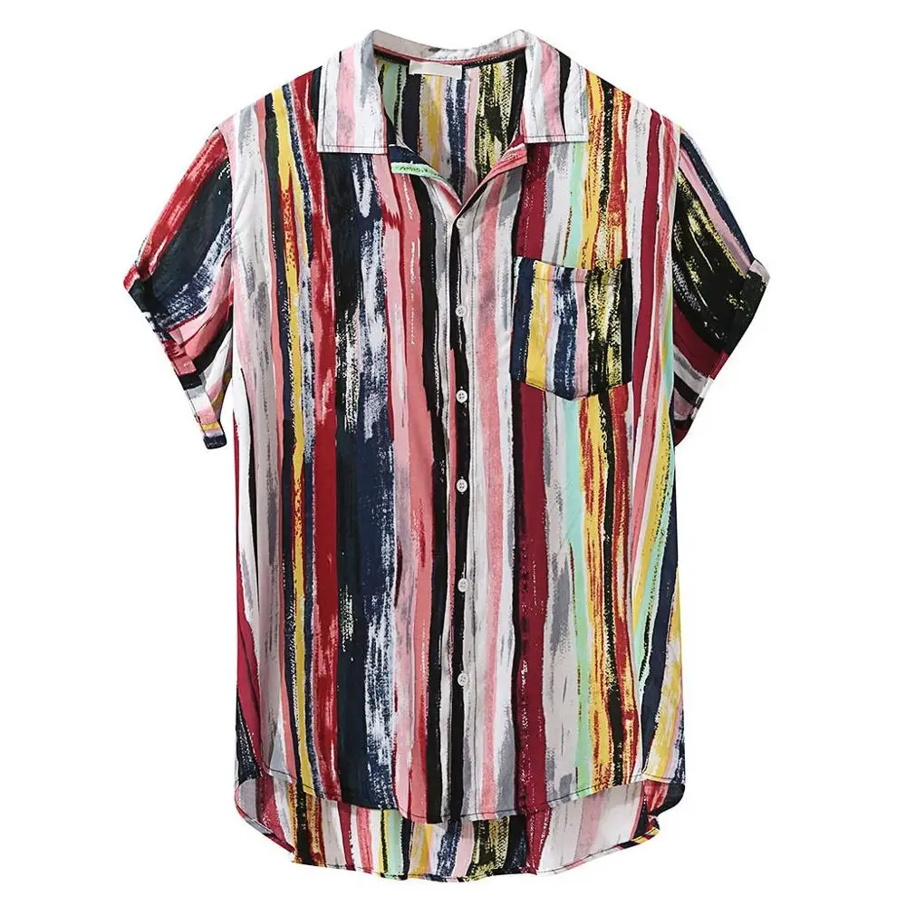 NEW HOT 4XL Men's Multi Color Lump Chest Pocket Short Sleeve Round Hem Loose Shirts male summer 2019 fashion Blouse clothing | Мужская