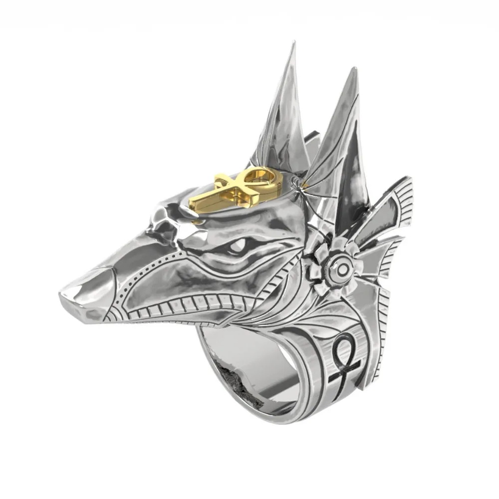 Кольцо из нержавеющей стали 316L мужские креативные египетские Anubis Бог и крест кольцо рыцаря панк из нержавеющей стали ювелирные изделия размер от 8 до 15