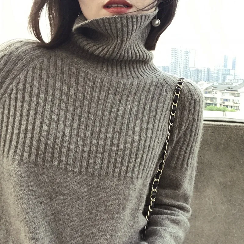 BELIARST Autumn and Winter 100% Pure wool Sweater Women's High Collar Loose Pullover Lazy Wind Large Size Was Thin | Женская одежда