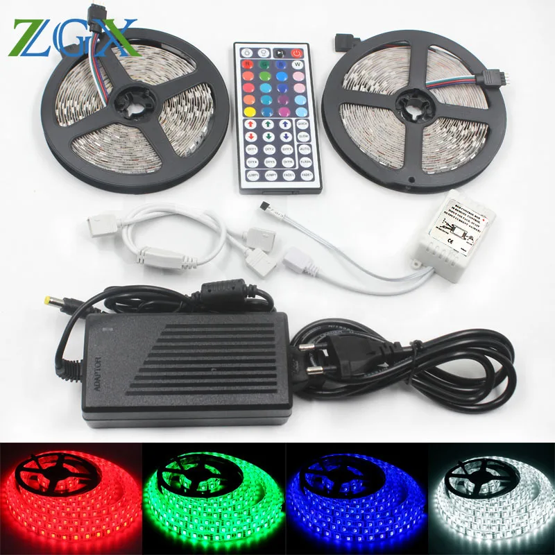 SMD 5050 RGB led strip Light 60led/m 10m 5m lampTape fita tira ip waterproof diode ribbon 44K Controller DC 12V adapter kit set | Лампы и