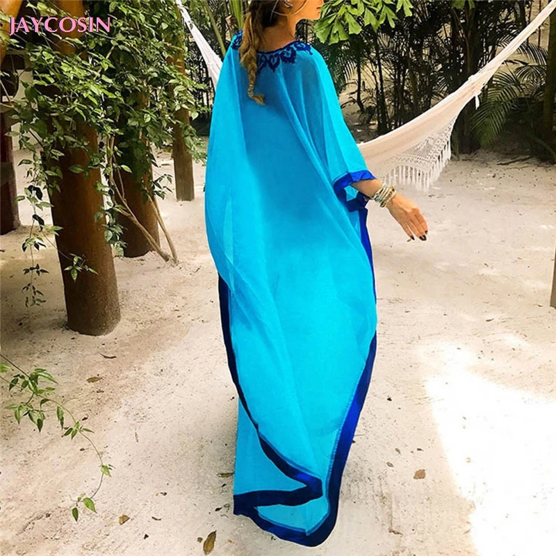 Женское пляжное платье с вышивкой JAYCOSIN шифоновое свободное макси большого