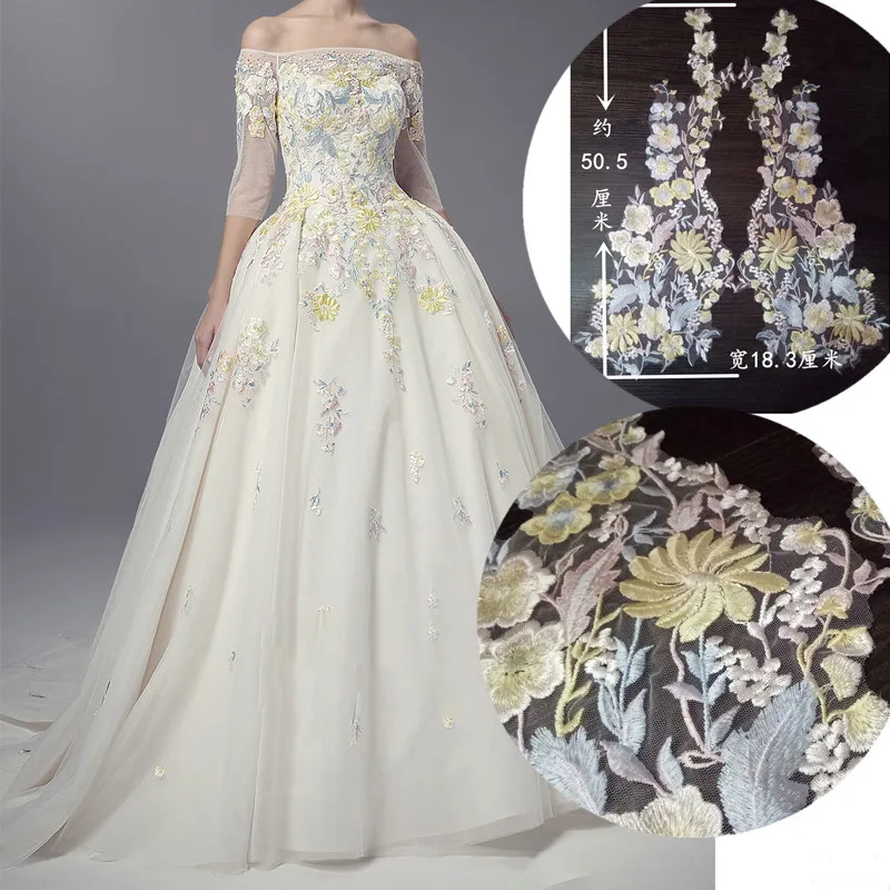 

Новинка, разноцветная Цветочная Кружевная аппликация в венецианском стиле, свадебная отделка, 18*50 см