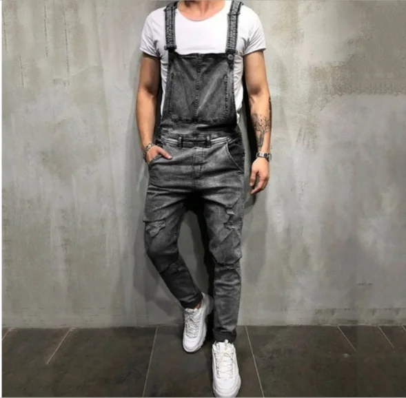 Men's Jeans New Hole-in-the-Back Suspenders Large Size Exploded | Мужская одежда