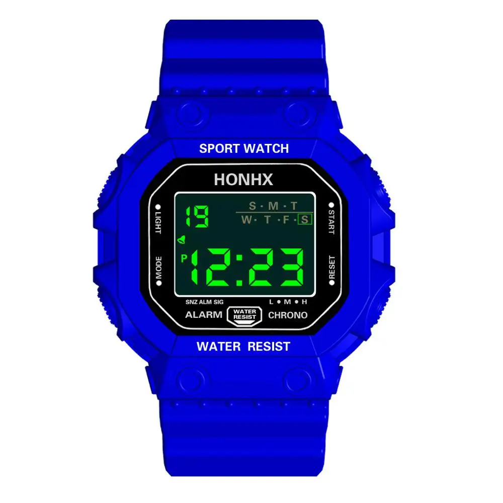 Blue HONHX, мужские цифровые часы, Роскошные, три глаза, аналоговые, цифровые, спортивные, резиновый, светодиодный, водонепроницаемые, светящиеся, наручные часы, relogio masculino - Цвет: Blue