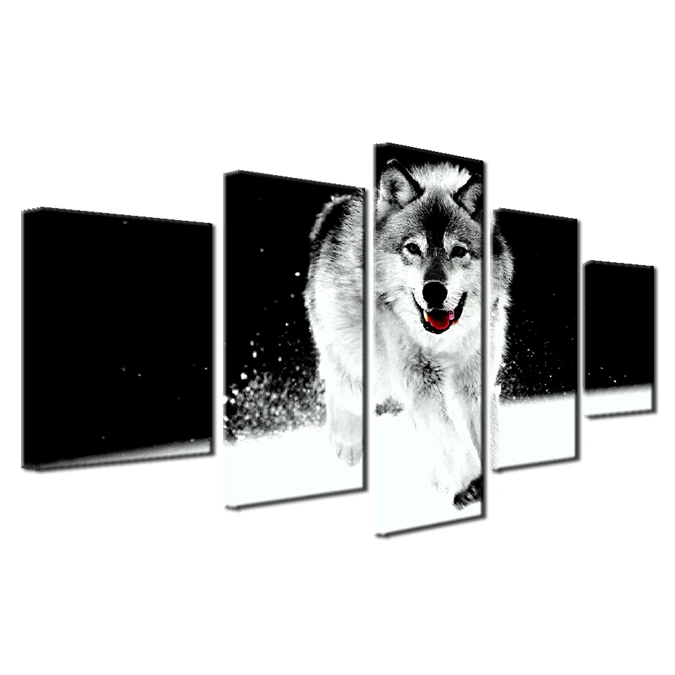 Artryst холст HD печать плакатов домашний Wall Art 5 шт. лиса в снегу Картинки черно белые