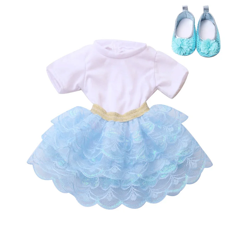 Blue 18 дюймов девушки кукла платье Купальник конфеты набор кружевная юбка с обувью Американская Одежда для новорожденных детские игрушки подходит 43 см куклы c740 - Цвет: Blue