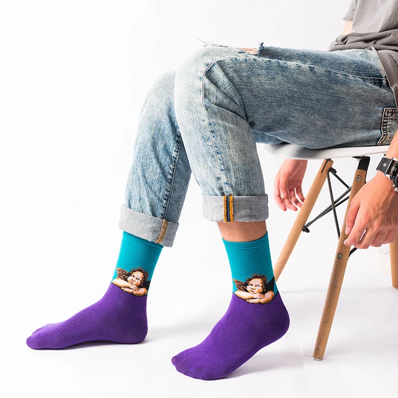 

Hot Starry Night Autumn Winter Retro Women Personality Art Mural World Famous Painting Male Socks Oil Funny Happy Socks