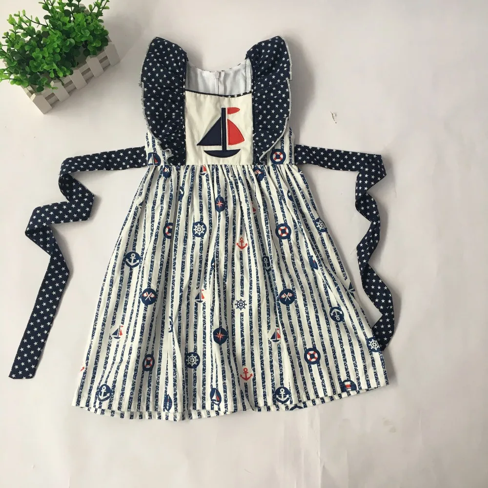 

Puresun Baby Girl Summer Clothing 4th of July Dress With Sailboat Applique Dress Children Girls Independence Boutique Dress
