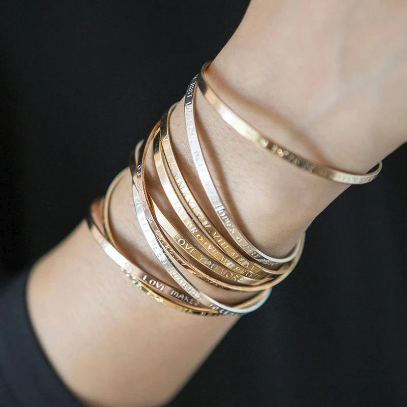 

Персонализированные облегающие браслеты-манжеты, браслет золотого, розового, серебряного цвета с гравировкой