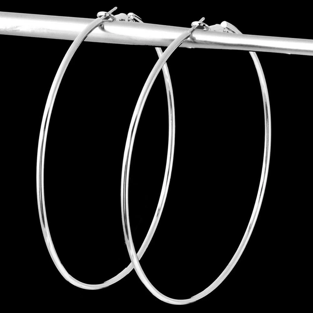 Silver Мода, 8 см, 10 см, модные женские золотые, серебряные, гипербола, кольцо для ушей, металл, большой круг, гладкое, большое - Окраска металла: Silver