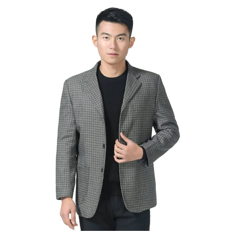 Khaki dot blazer WAEOLSA мужской повседневный Блейзер серый костюм, пиджак в клетку маленький клетчатый блейзер из смесовой ткани мужской повседневный костюм, жакет мужские наряды, блейзеры Весна XL - Цвет: Khaki dot blazer