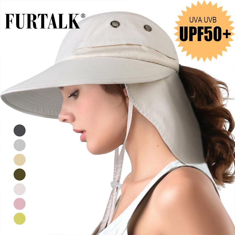 FURTALK, летние, конский хвост, сафари, солнцезащитные шапки для женщин, с широкими полями, Рыбацкая шапка с круглым клапаном, UPF 50+, для пеших прогулок, кемпинга, SH056