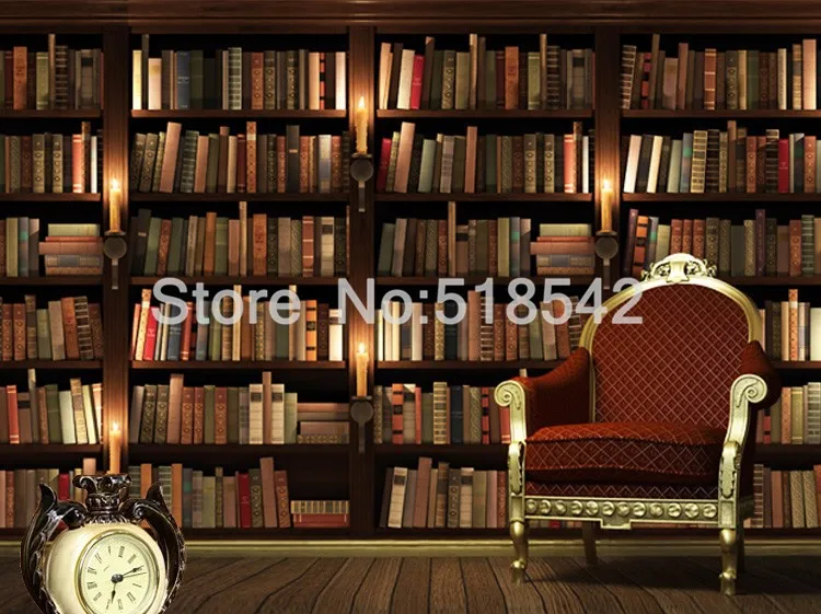 Пользовательские европейские ретро книжный шкаф книги книжная полка 3D Настенные обои гостиная диван фон обои Papel де Parede 3D