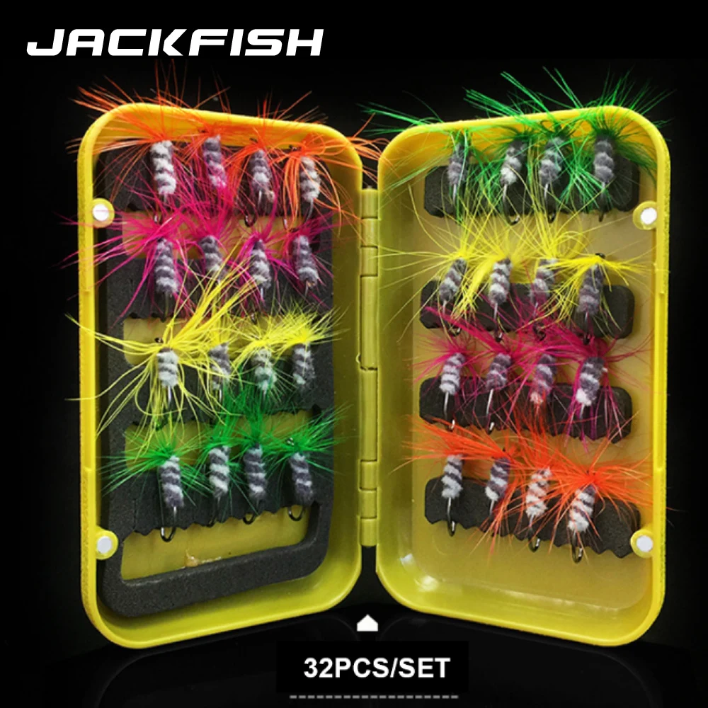JACKFISH 32 шт./лот приманка для ловли нахлыстом одиночные приманки сухой подледной