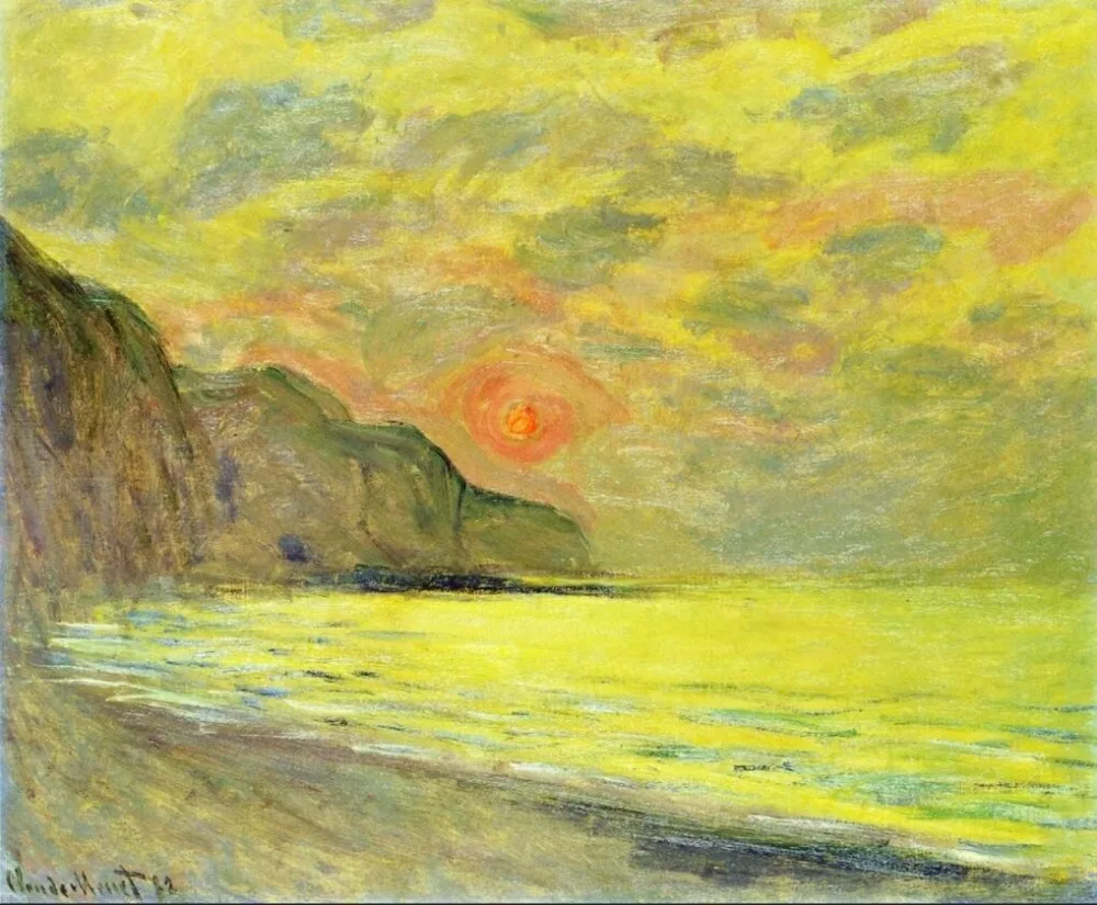 

High quality Oil painting Canvas Reproductions Sunset, Foggy Weather, Pourville (1882) By Claude Monet Painting hand painted