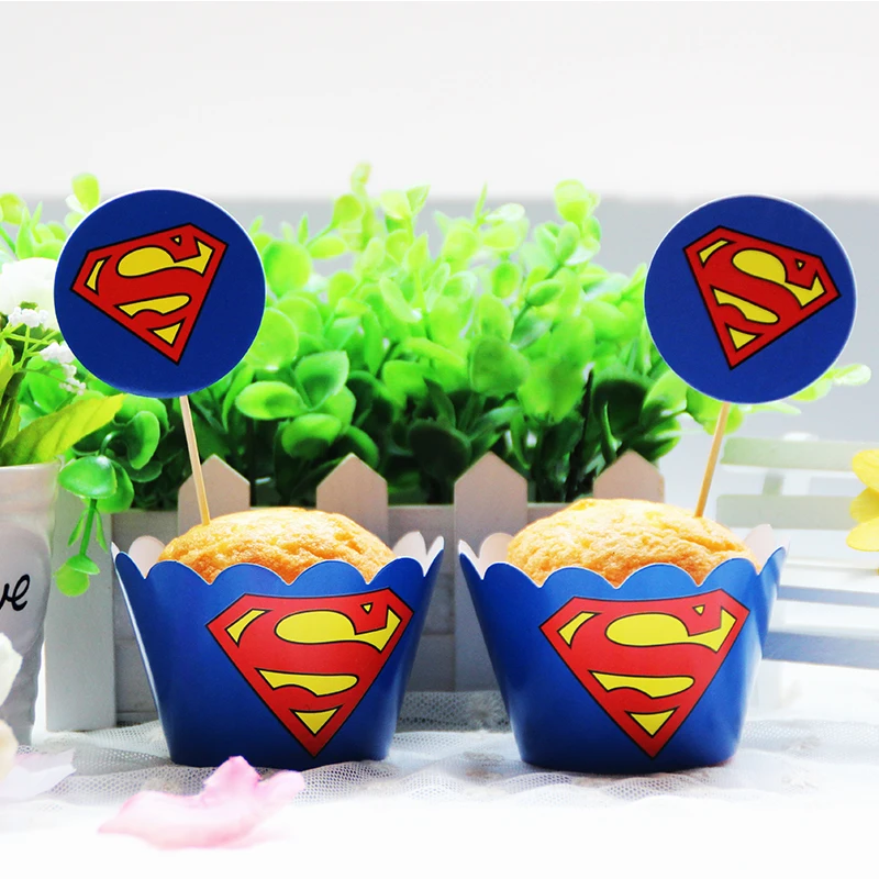 Супермен Миньоны бумажные обертки для кексов топперы 12 шт + Детские День рождения
