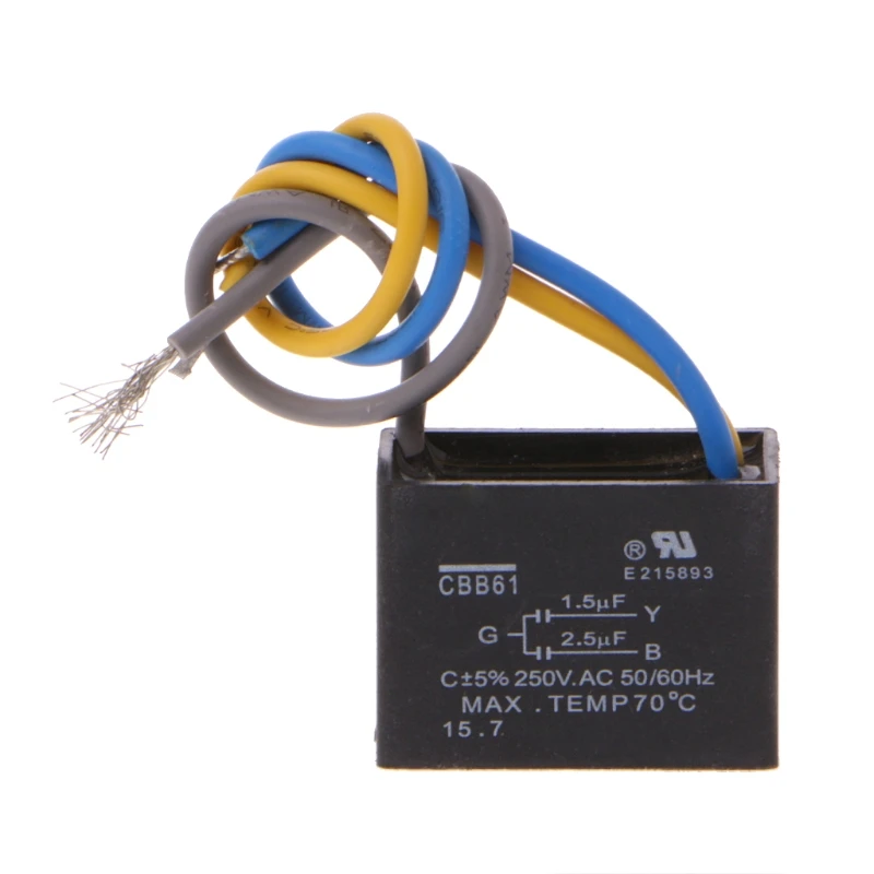 Черный CBB61 1 5 мкФ + 2 3 провода AC 250V 50/60Hz конденсатор для потолочного вентилятора