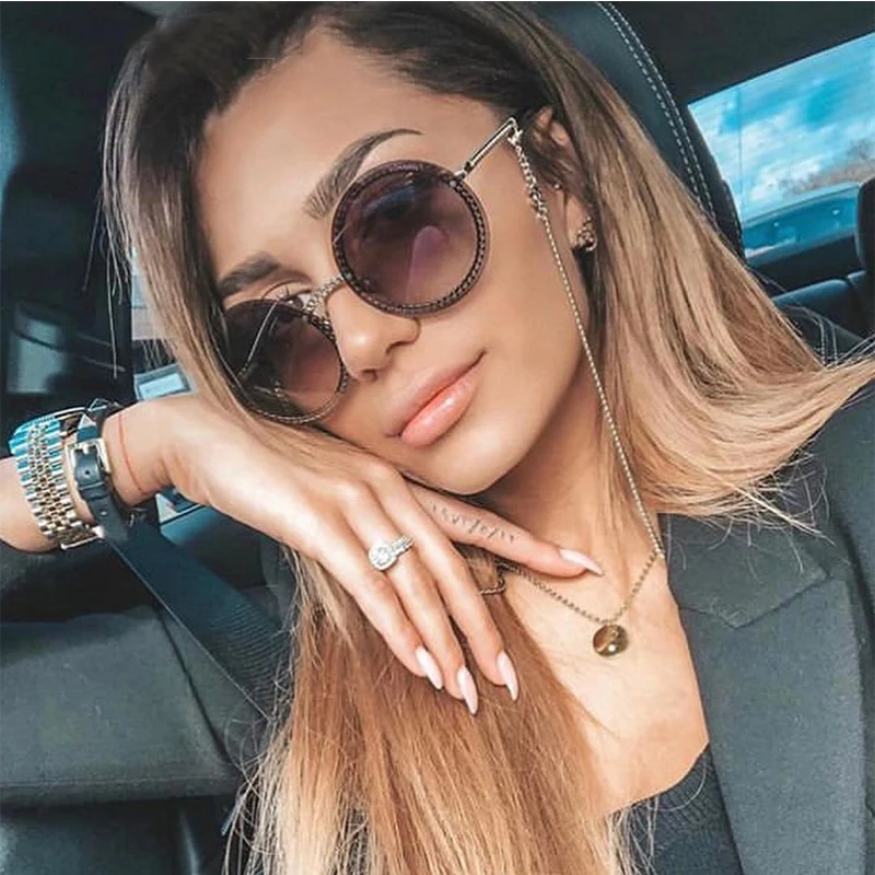 Брендовые Круглые Солнцезащитные очки для женщин без оправы Feamle Shades очков