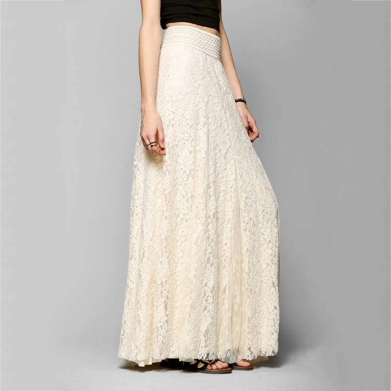 2018 модные кружевные белые женские длинные юбки открытая Макси Высокая Юбка Femme